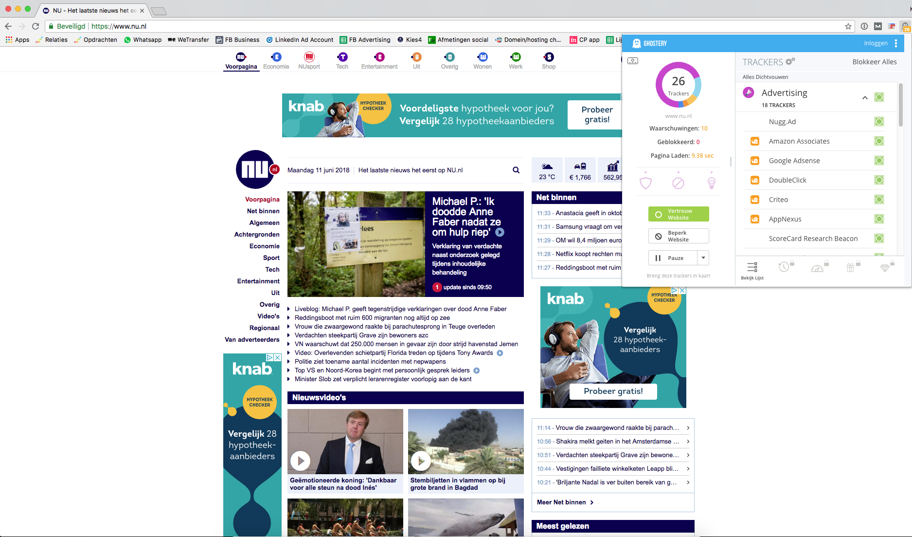 Aantal trackers Nu.nl